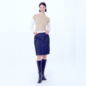 Frank And Oak Dark Wash Knee Length Sustainable Denim Skirt, size S